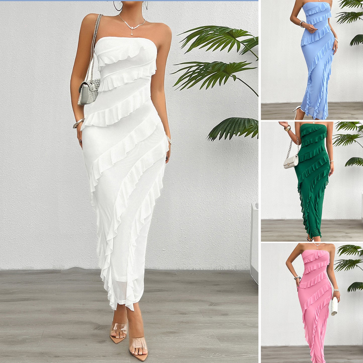 Spring And Summer Package Hip Solid Color Slim Tube Top Dress