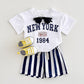 Children's Summer T-shirt Suit Letter Printing