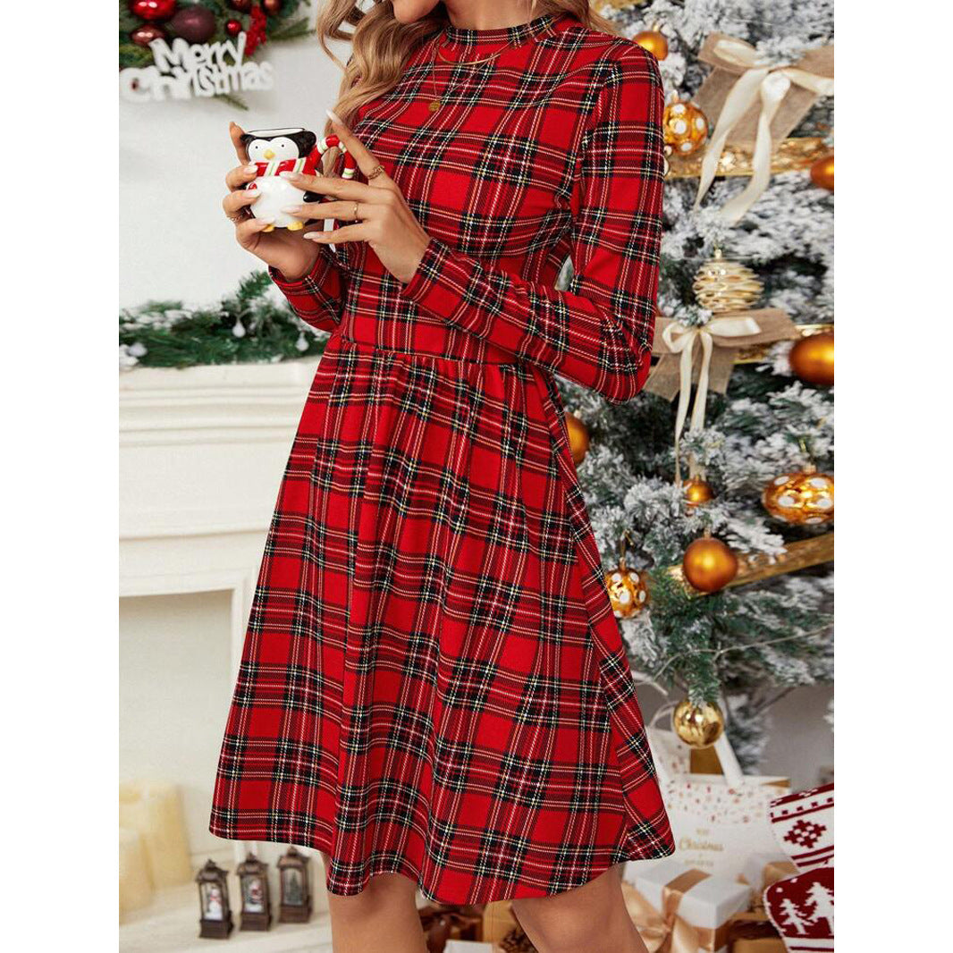 Robe à manches longues et col montant, style Noël européen et américain