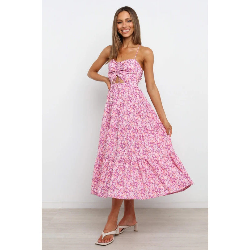 Small Floral Print Sweet Spaghetti-strap Dress