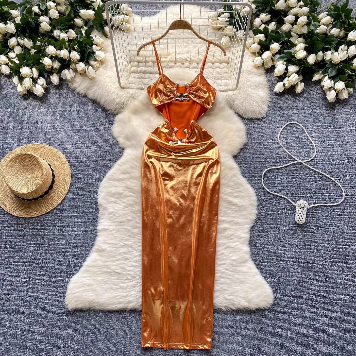 Cutout Metal Buckle Sling Dress