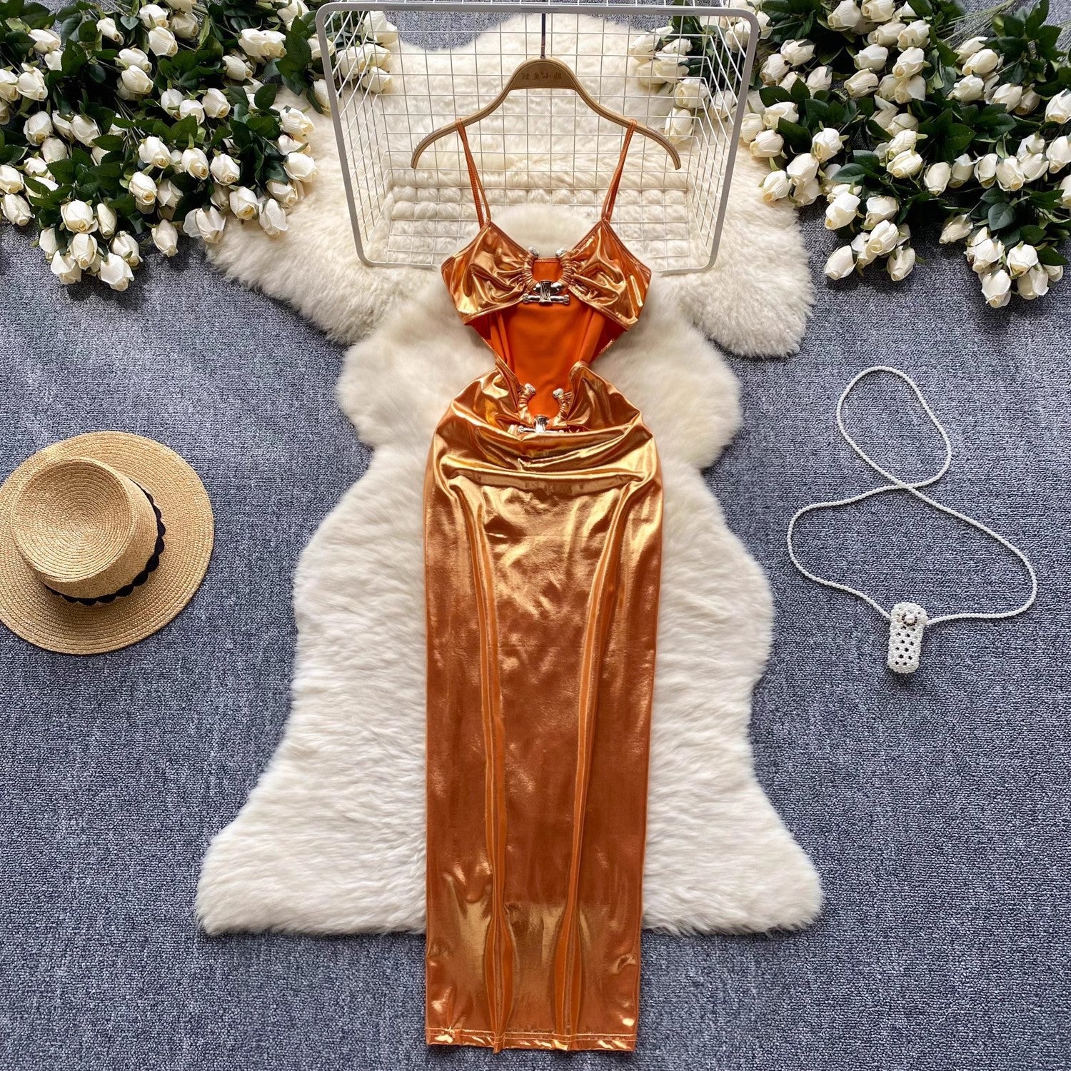 Cutout Metal Buckle Sling Dress