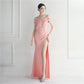 Female Solid Color Off Shoulder One Neck Slit Dress