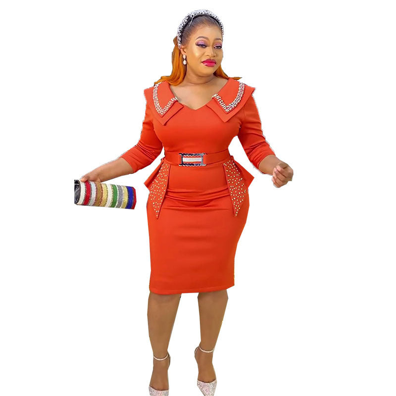 Waist-tight Hip-wrapped Beaded Professional Dress