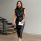 Women's Solid Color High Waist Stitching Pleated Slim Dress