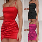 Elegant Sling Pleated Solid Color Dress