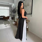 Cutout Wide Leg Knitted Sling Stitching Contrast Color Jumpsuit