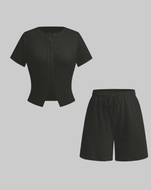 Women's Slim-fit Short Sleeve Blouse And Pants