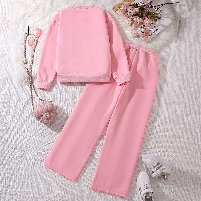 Children's Spring Love Long-sleeved Sweater Trousers Casual Two-piece Set