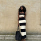 Knitted Striped Vest Sling Sweater Long Dress Suit