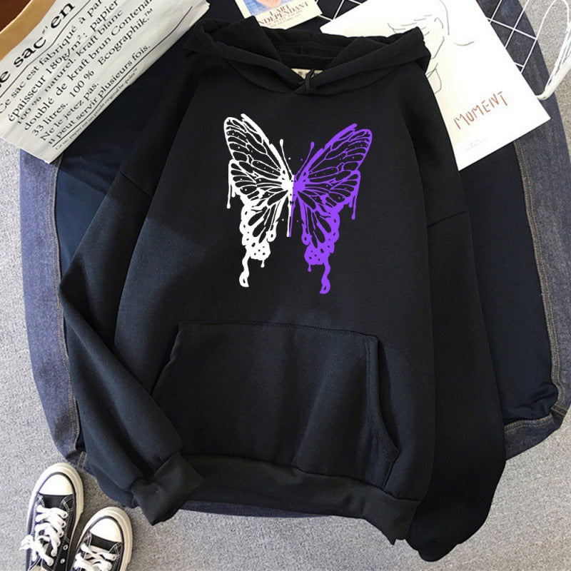 Sweat à capuche à motif papillon blanc et violet