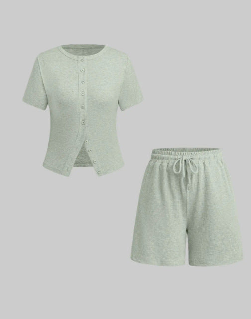 Women's Slim-fit Short Sleeve Blouse And Pants