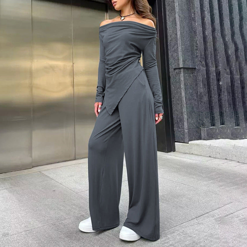 New Design Sense High Waist Off-neck Irregular Slim-fit Top Suit