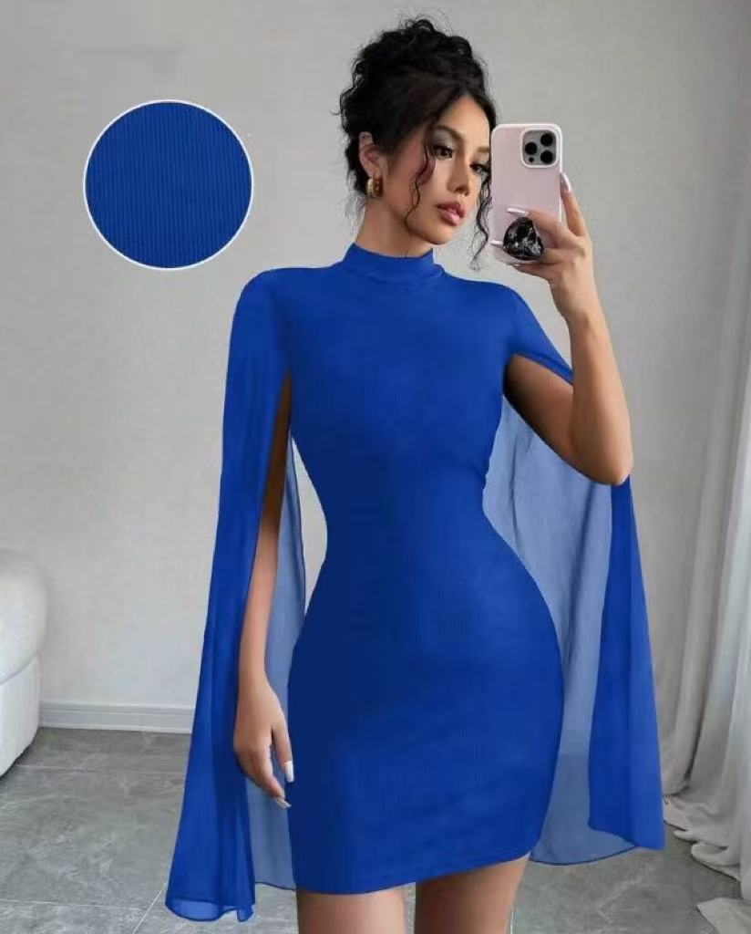Women's Round Neck Sunken Stripe Pearl Chiffon Sheath Dress