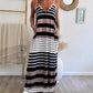 Loose Casual Low Cut Dress Striped Print
