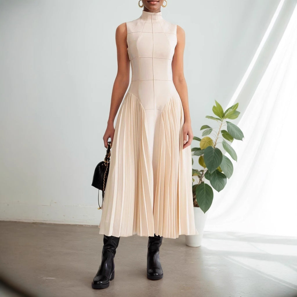 Nouvelle robe élégante sans manches à col montant pour femmes