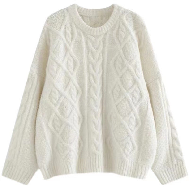 Pull ample à col rond, style décontracté, pull en maille torsadée pour femme