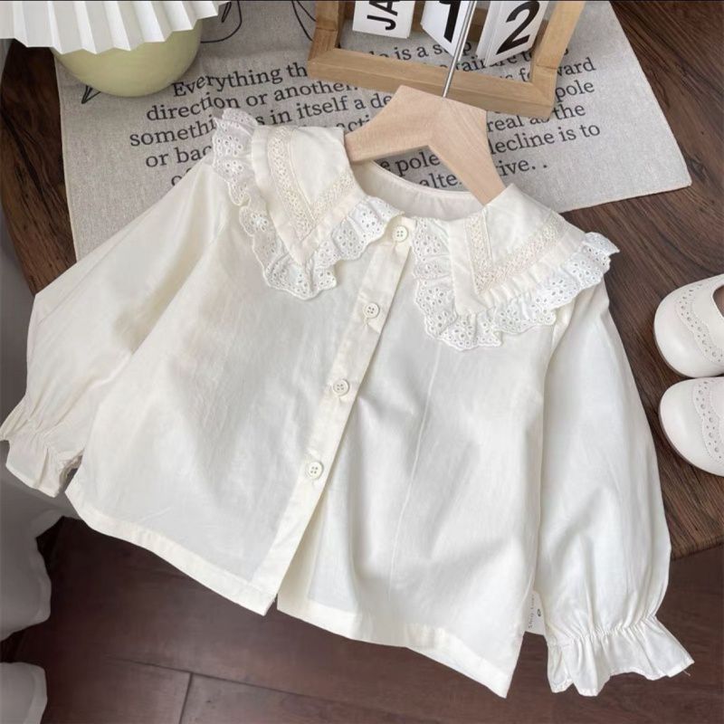 Girls' Suit Lace Shirt Flower Denim Suspender Dress