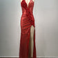 Robe de soirée fendue à paillettes et dos nu
