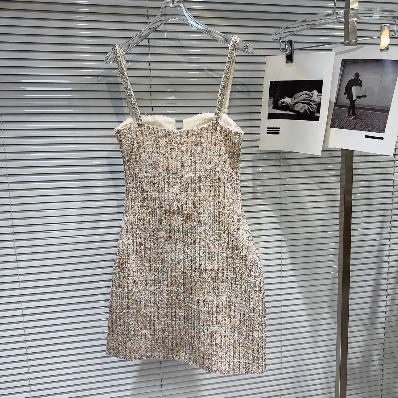 Colorful Thread Tweed Socialite Sling Dress