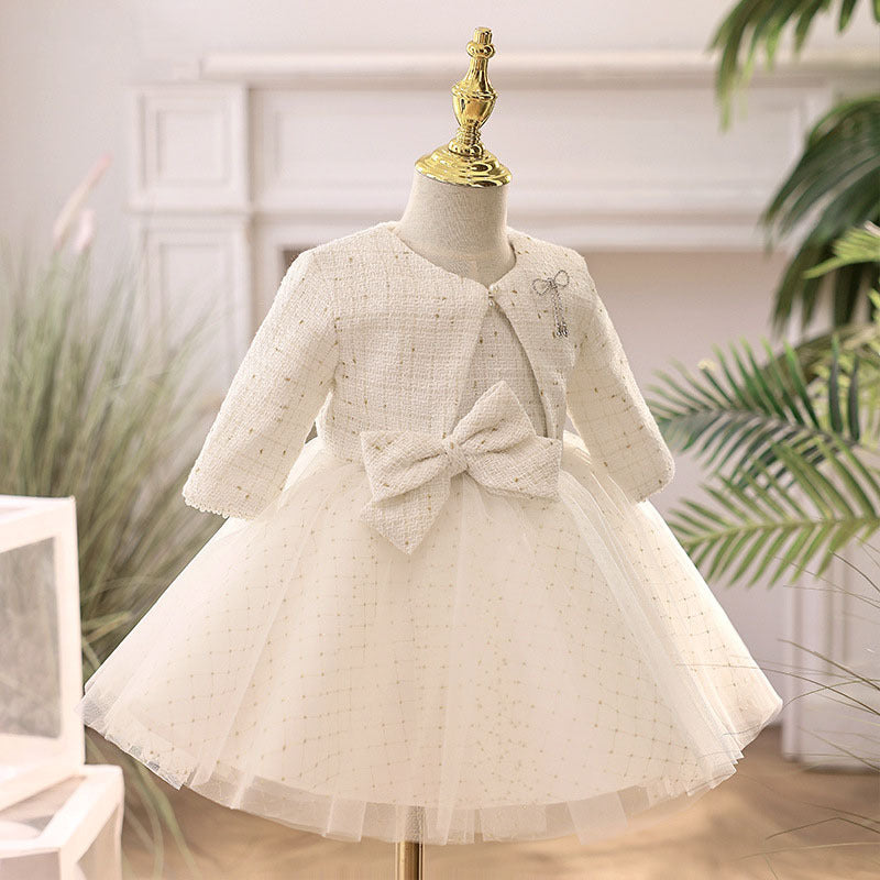 Girl's Long-sleeved Host Flower Girl's Wedding Dress