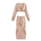 New Navel Cut Short Long Sleeve Top With Waist Pleated Irregular Hem Suit