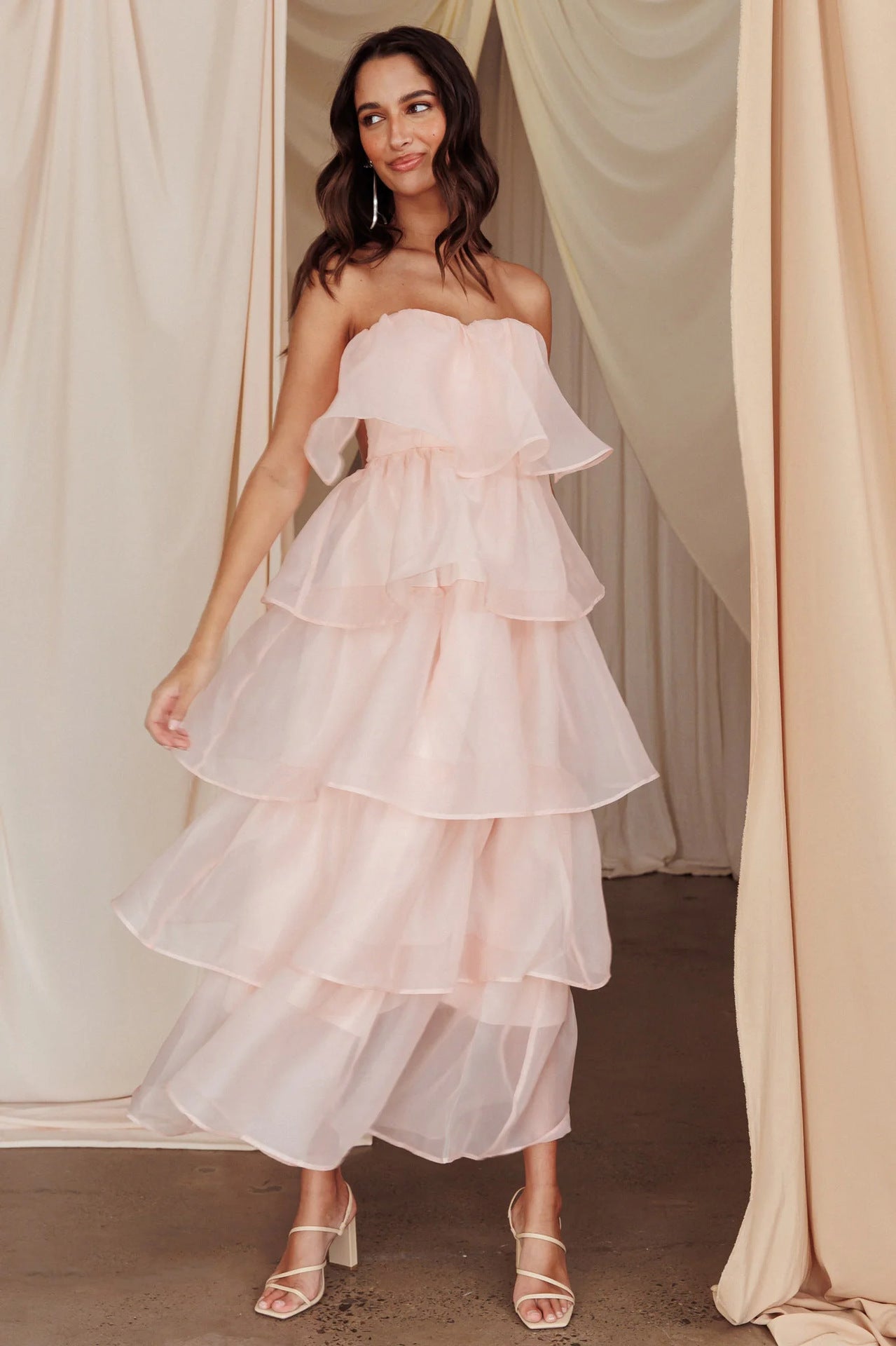 Pure Color Ruffles Suspender Layered Dress