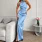 Satin Halter Sleeveless Split Dress