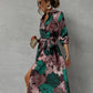 Printed Waist-controlled Lace-up Long Sleeve Dress