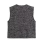 Women's Decorated Row Button Texture Vest-style Top And Trousers Suit