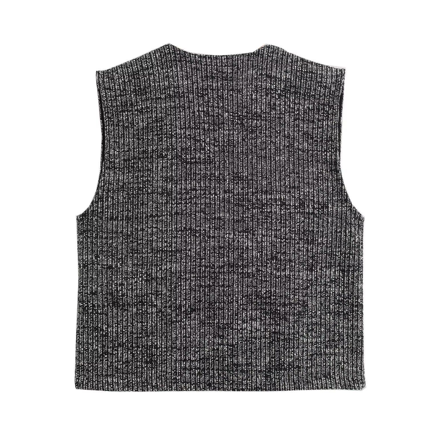 Women's Decorated Row Button Texture Vest-style Top And Trousers Suit