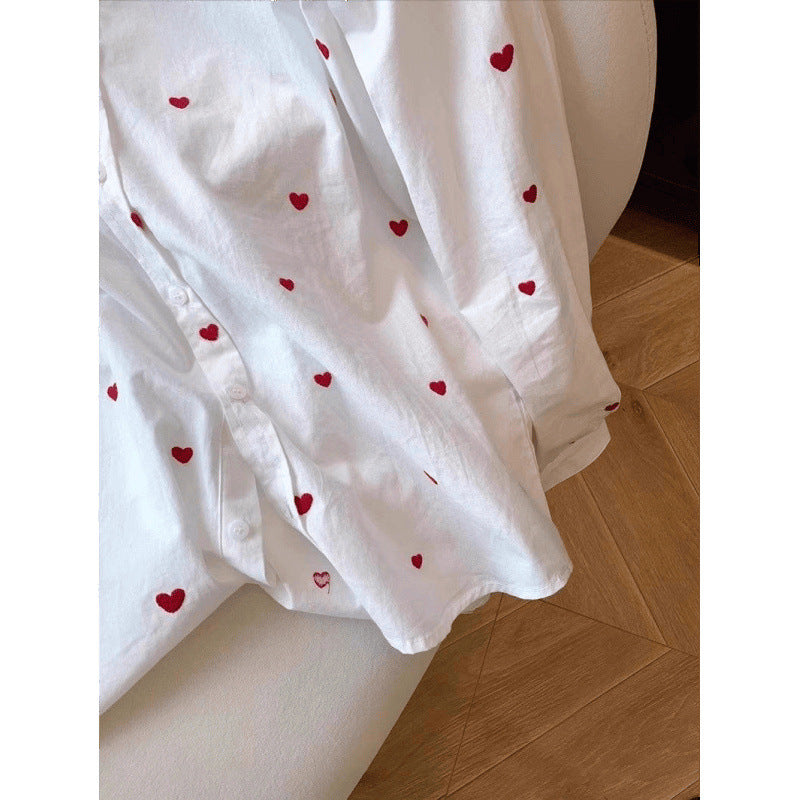 Love Full Print Lapel Long Sleeve Shirt Women