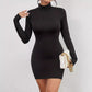 Brushed Black Turtleneck Slim Fit Dress Slimming Long Sleeves All-matching