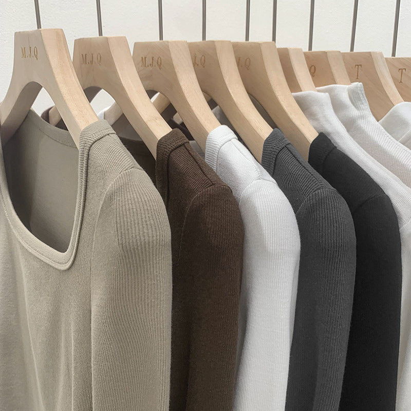 Solid Color Square Collar Bottoming Shirt Long Sleeve