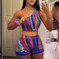 Abstract Printing Suit Multicolor Women