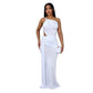 Women's Fashion Solid Color Long One Shoulder Pleated Dress
