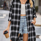 New Casual Long Sleeve Long Flannel Plaid Shirt Coat
