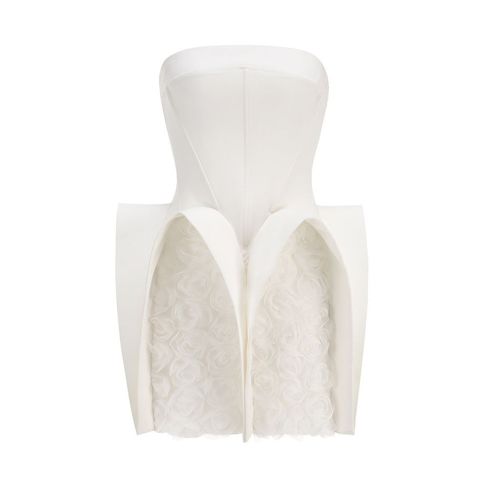 Nouvelle robe à fleurs sexy en forme de U avec soutien-gorge blanc