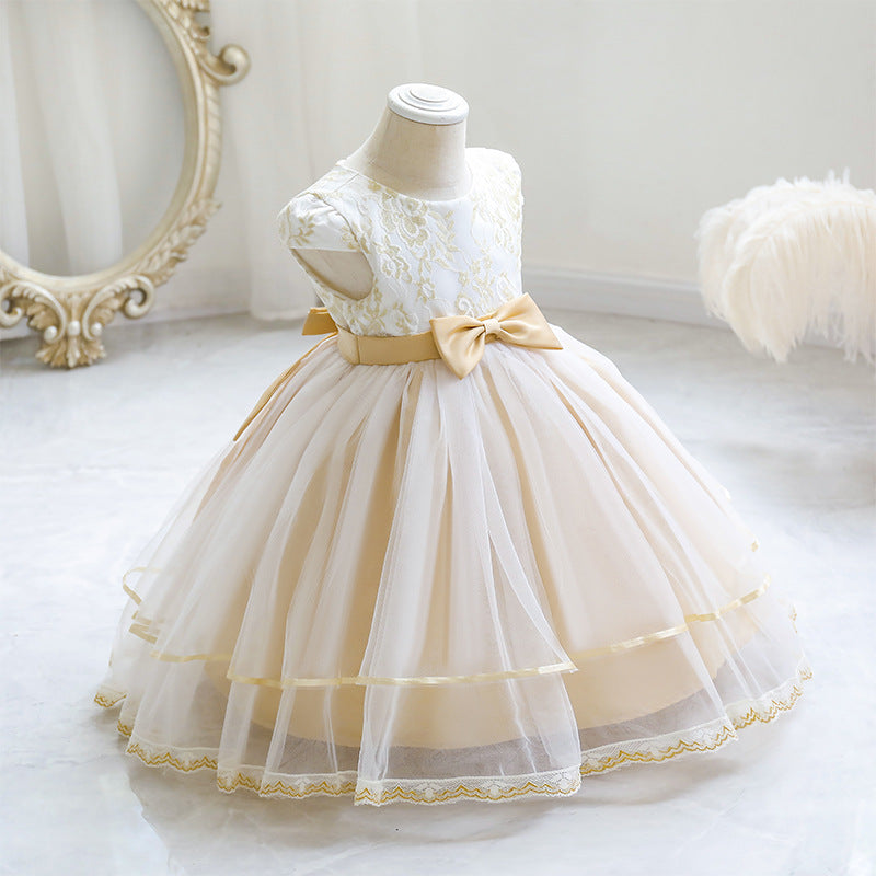 Girls' Princess Dress Embroidered Mesh