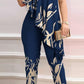 Printed One-shoulder Ruffled Jumpsuit
