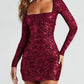 Robe sexy dos nu à paillettes, mode slim, col carré, manches longues, vêtements pour femmes
