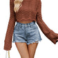 Acrylic Women's Sweater Solid Color Hollow Wave Pattern Short