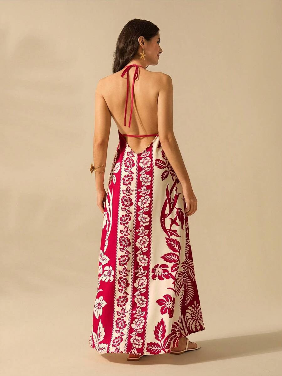 Women's Floral Print Sling Holiday Style Dress