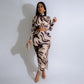 Printed Printed Long-sleeved Skirt Two-piece Set