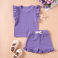 Ensembles d'été pour filles, couleur unie, décontractés, manches volantées, shorts