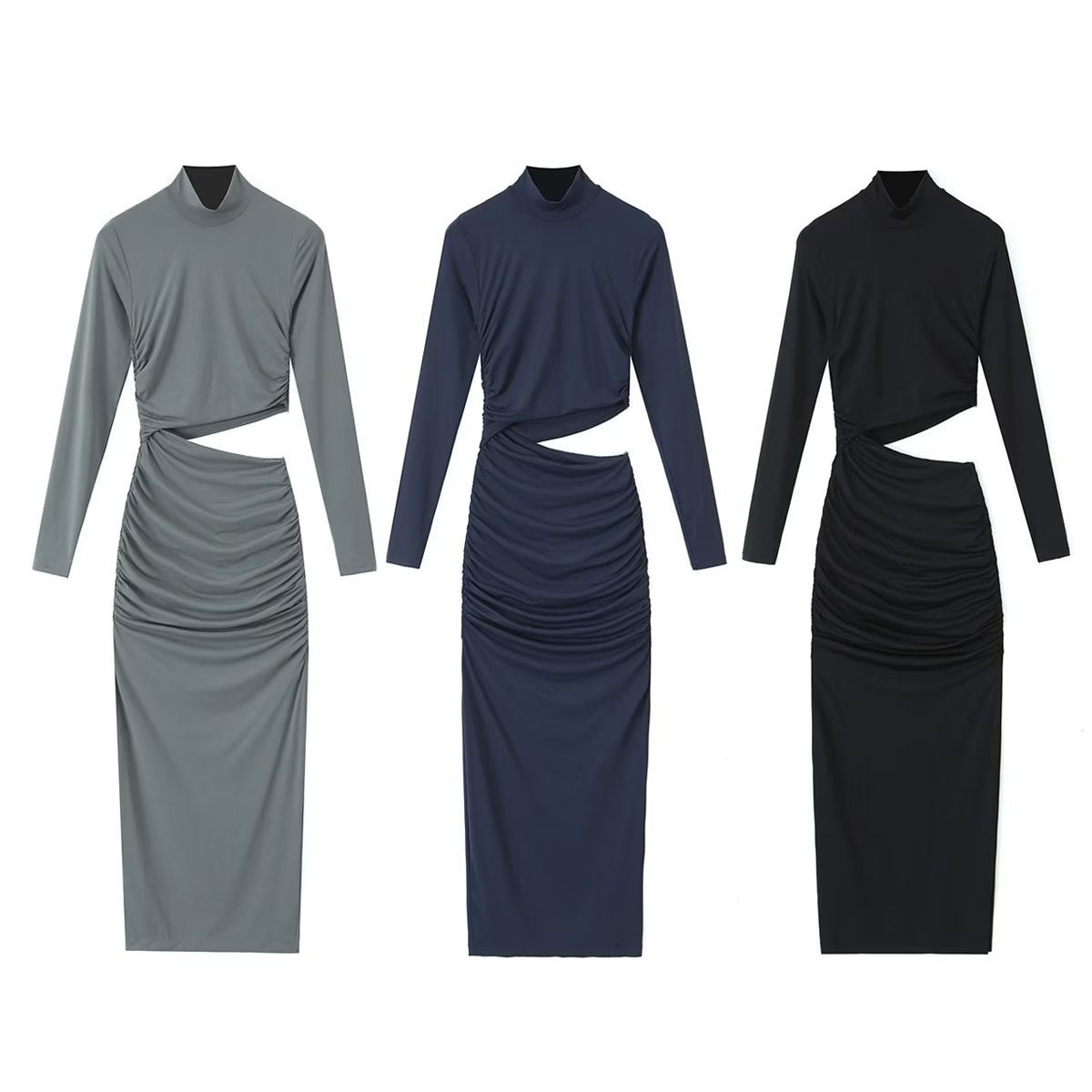 Fall Women's Clothing European And American Style Long Sleeve Mid-length Dress