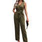 Elegant Commuter Sleeveless Cross Collar Waistline Lace-up Jumpsuit
