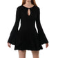 Slim Fit Waist Trimming Knitted French Horn Long Sleeve Dress