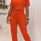 Workwear Casual Round Neck Short Sleeve Trousers Two-piece Set