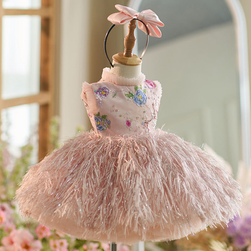 Feather Sun Pendulum Children Birthday Princess Dress